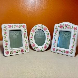 New 3 Pack Mini Picture Frames Ceramic Floral Rose Remembrances